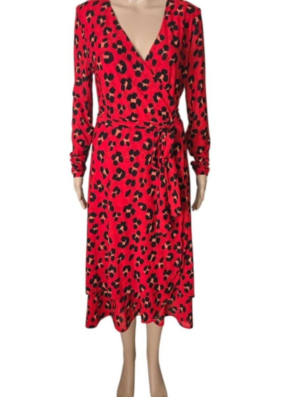 Cabi Wrap Dress Siren Red Leopard Animal Print ls midi 5771 Women's Size M - Picture 5 of 6